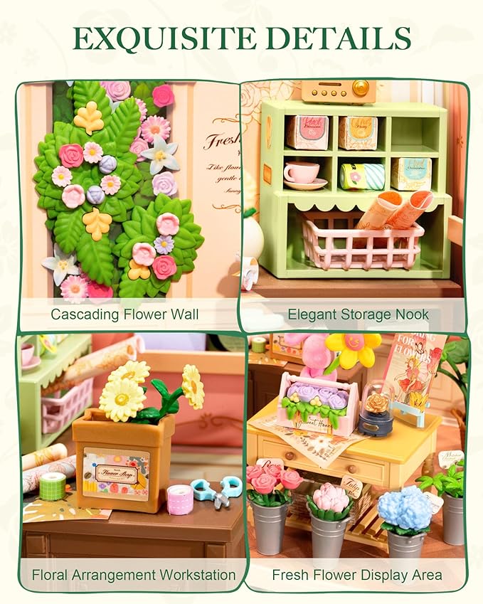 DIY Mini Fresh Flower Shop Dollhouse House Kit, Bulid Scenary for Action Collectible Figures