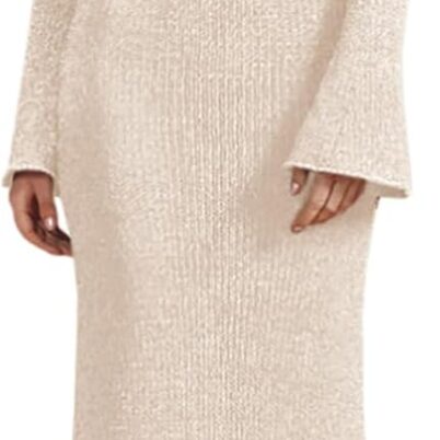 Womens Bell Long Sleeve Maxi Dress Casual Crewneck Knit Slim Fit Flowy Sweater Dresses
