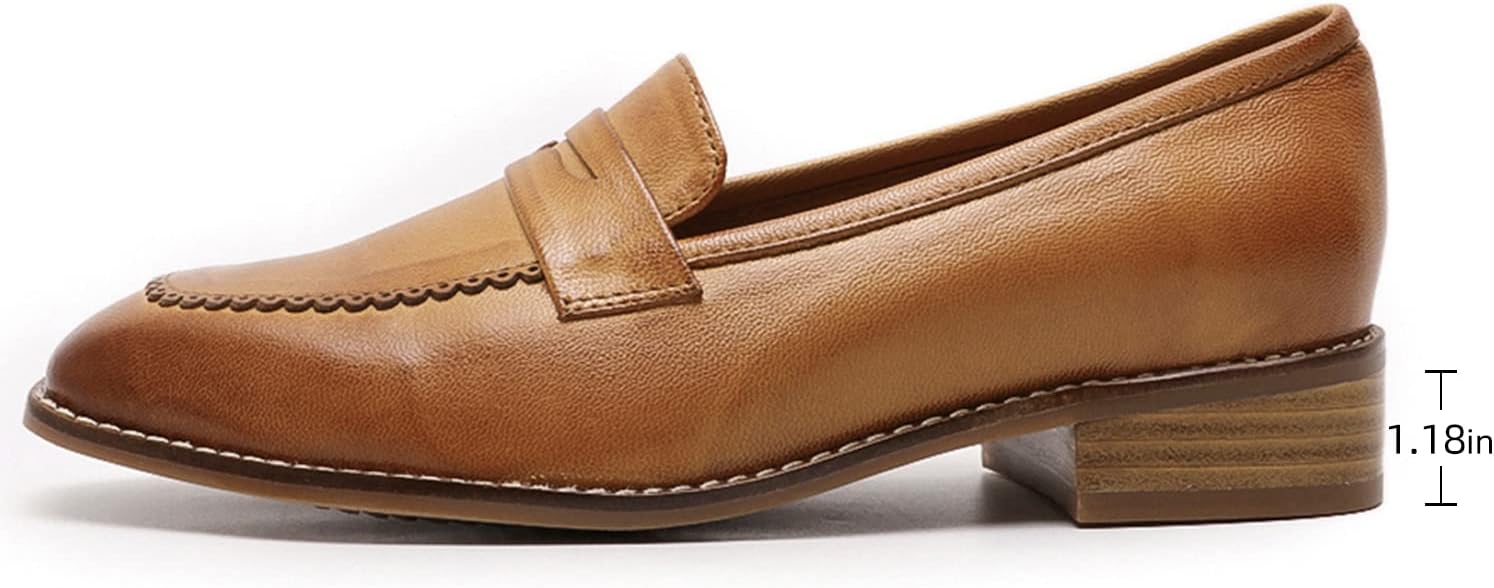 Women Top Leather Square Toe Loafer Dress Casual Slip on Flat Office Work Shoes for Ladies