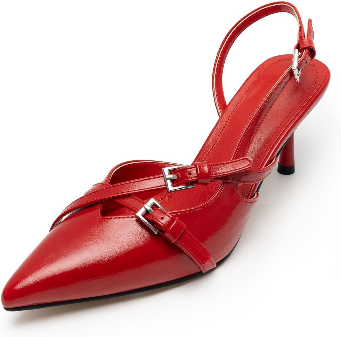 Kitten Heels for Women Pointed Toe Slingback Heels Closed Toe Wedding Dress Pumps with Buckles