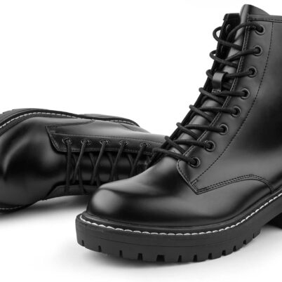 Women Fashion Ankle Booties Causal 8-Eye Side Zipper Lace-up Combat Boots