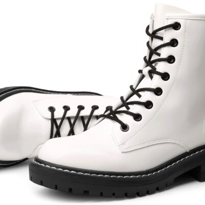 Women Fashion Ankle Booties Causal 8-Eye Side Zipper Lace-up Combat Boots