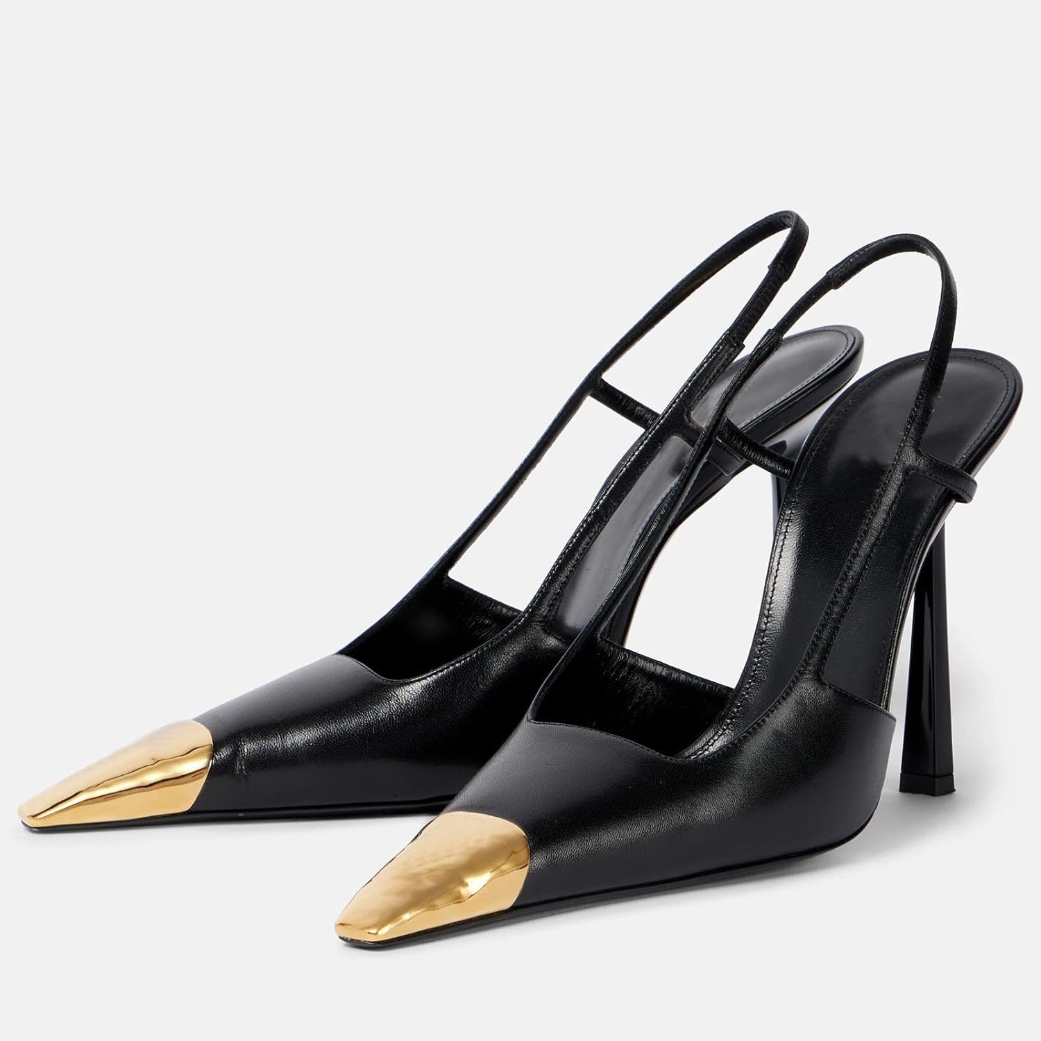 Women Slingback High Heels Metal Pointed Toe Leather High Stiletto Heel Pumps Slip on Elastic Strap Fashion Dress Shoes for Women