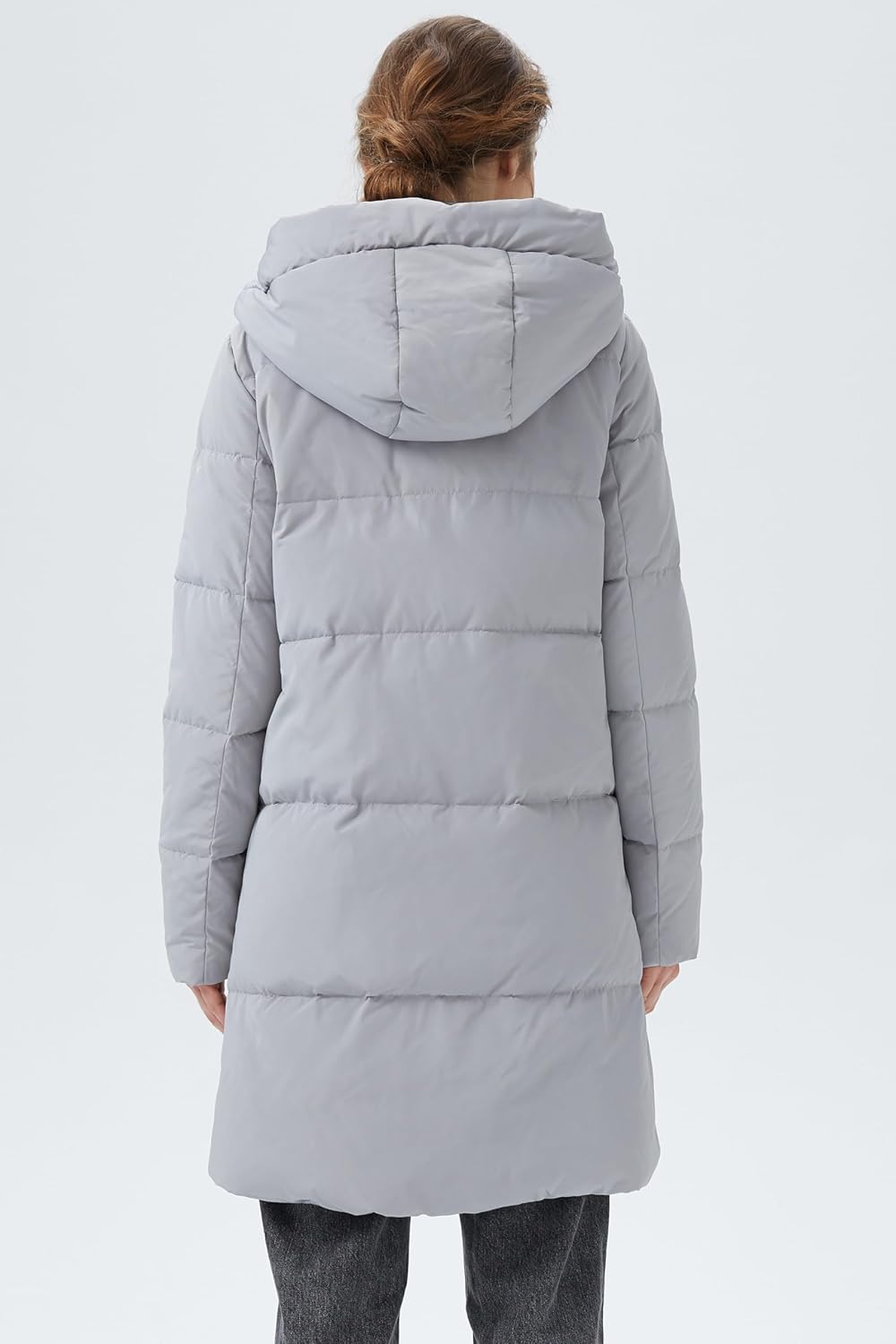Women Stylish Down Hooded Jacket with Two-Way Zipper Winter Down Coat Puffer Jacket A-line Coat