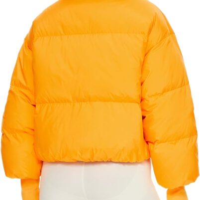 Women Winter Oversized Cropped Puffer Jacket Zip Up Short Down Coat Stand Collar Baggy Overcoat