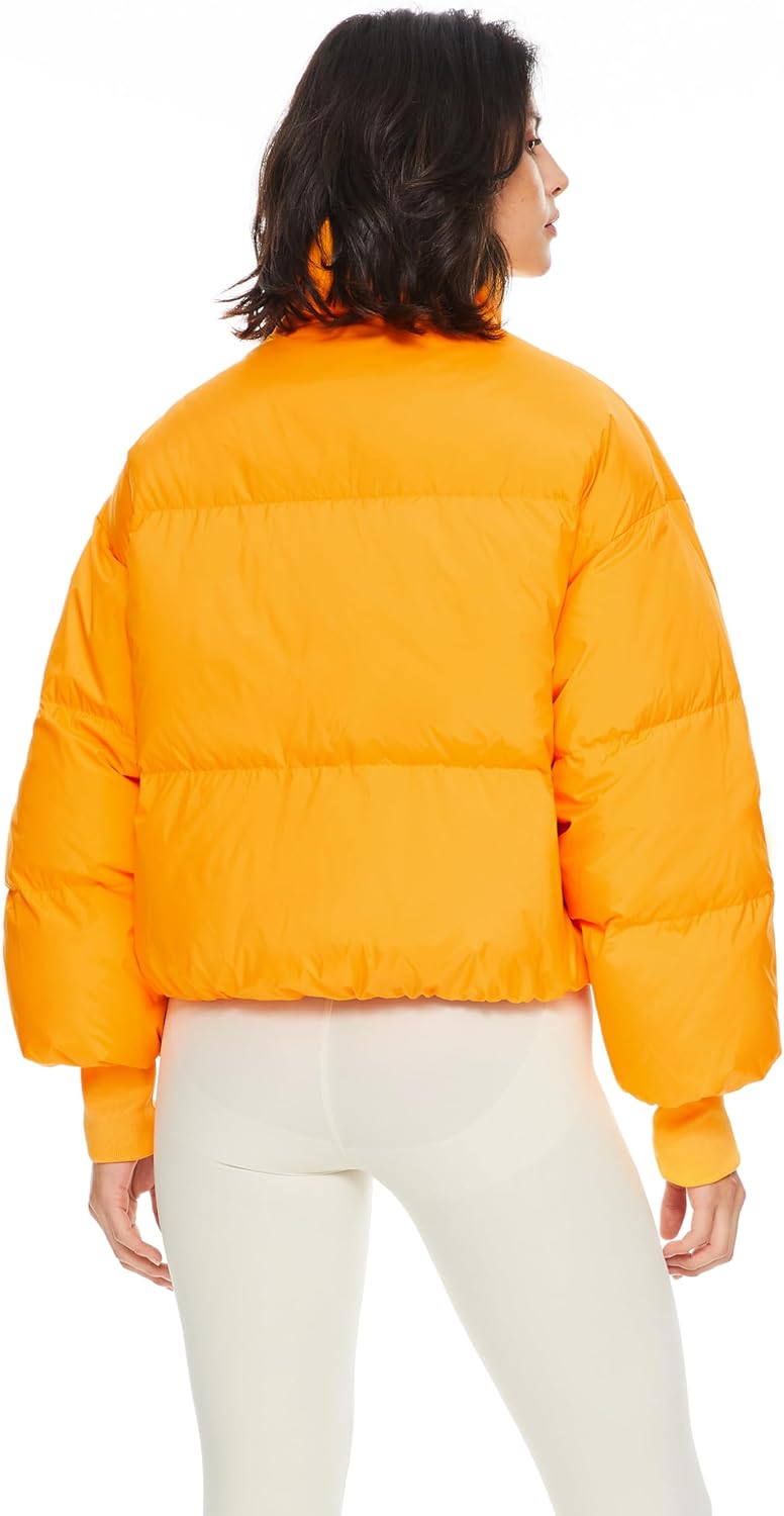 Women Winter Oversized Cropped Puffer Jacket Zip Up Short Down Coat Stand Collar Baggy Overcoat