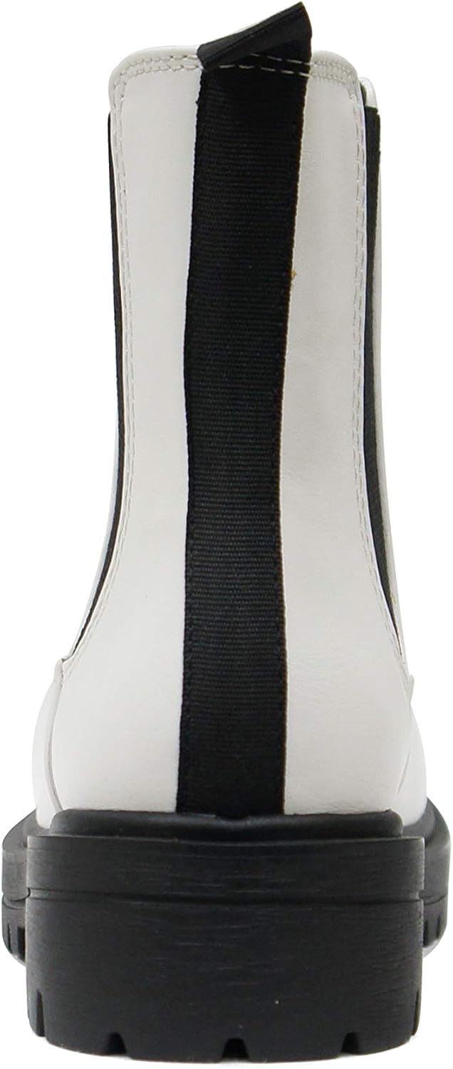 Women Lug Sole Low Heel Chelsea Fashion Ankle Bootie w/Double Elastic