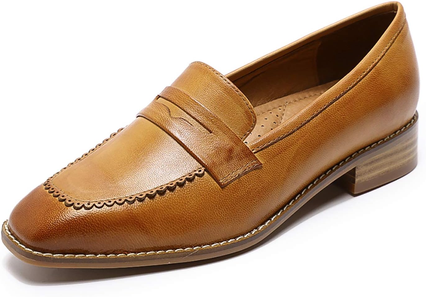 Women Top Leather Square Toe Loafer Dress Casual Slip on Flat Office Work Shoes for Ladies