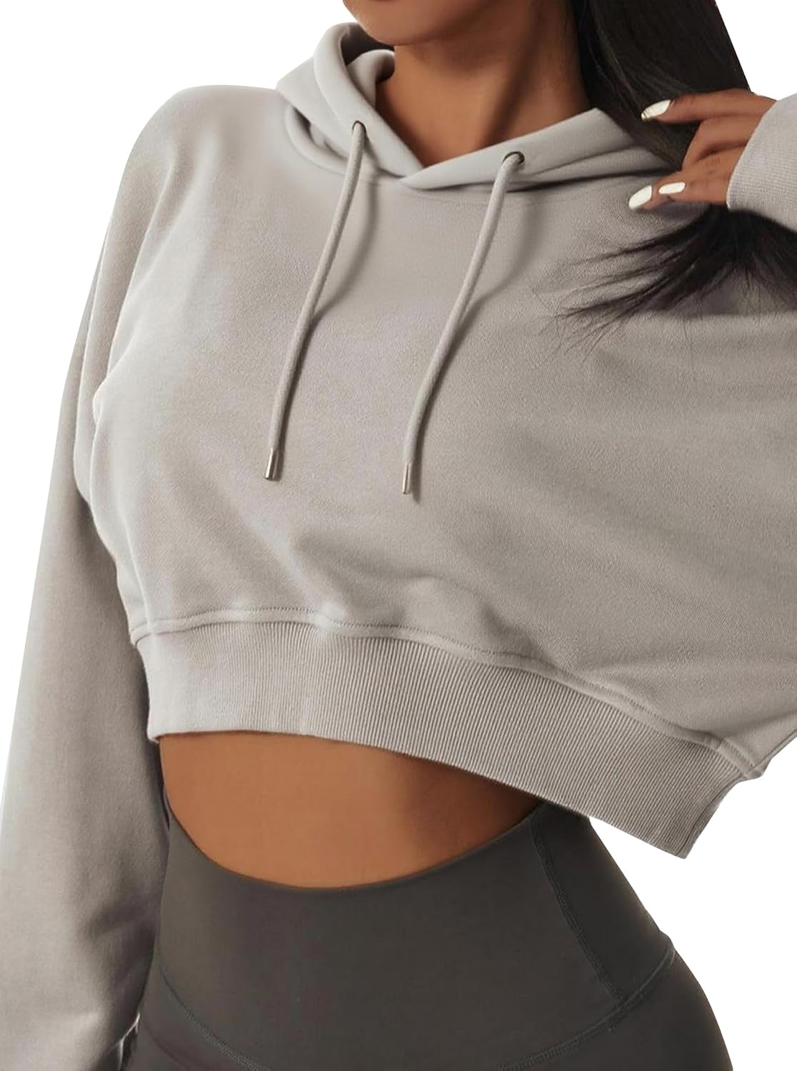 Cropped Hoodie Women Long Sleeve Crop Top Casual Drawstring Hooded Sweatshirt